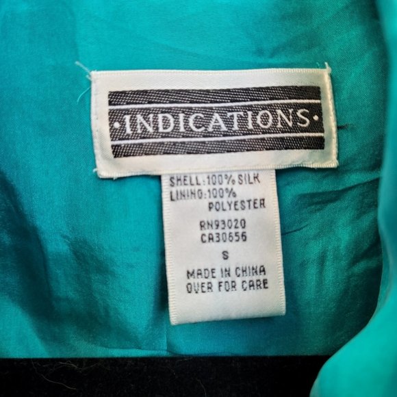 Vintage 90's 100% Silk Bright Turquoise Full Zip Retro Athleisure Jacket - Picture 9 of 16